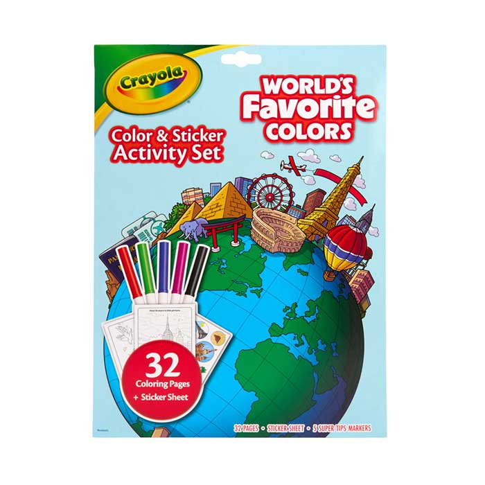 World's Favorite Color Sticker Activity Sheet with Markers front view.