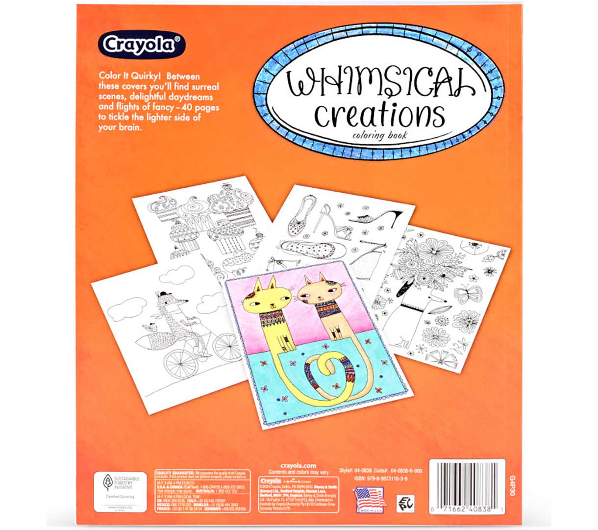 Whimsical Creations Coloring Book  40 pages back view
