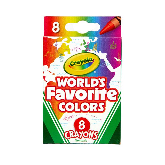 World's Favorite Colors, 8 count Crayons front view.