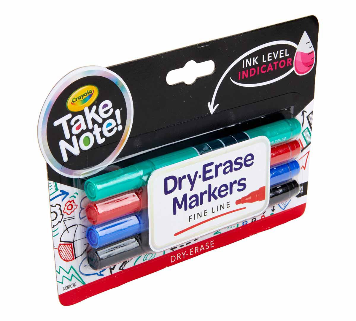 Take Note Low Odor Dry Erase Markers Fine Tip, 4 Count. Left view.