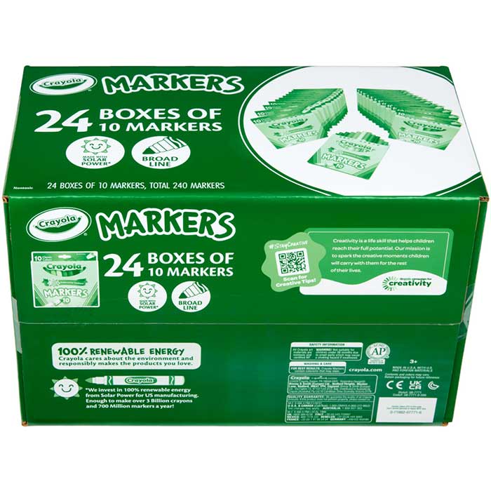 Bulk Marker Set, 24 Boxes of 10 Colors top and side view.