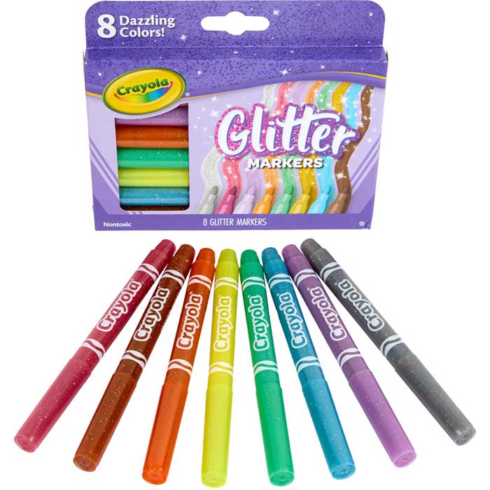 Glitter Markers, 8 count packaging and content.