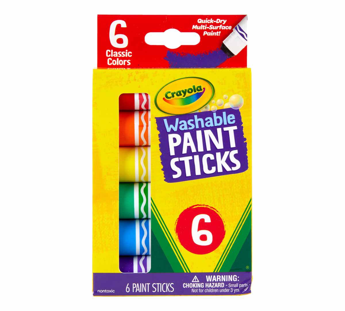 Washable paint sticks, kids paint set, 6 count. front view.