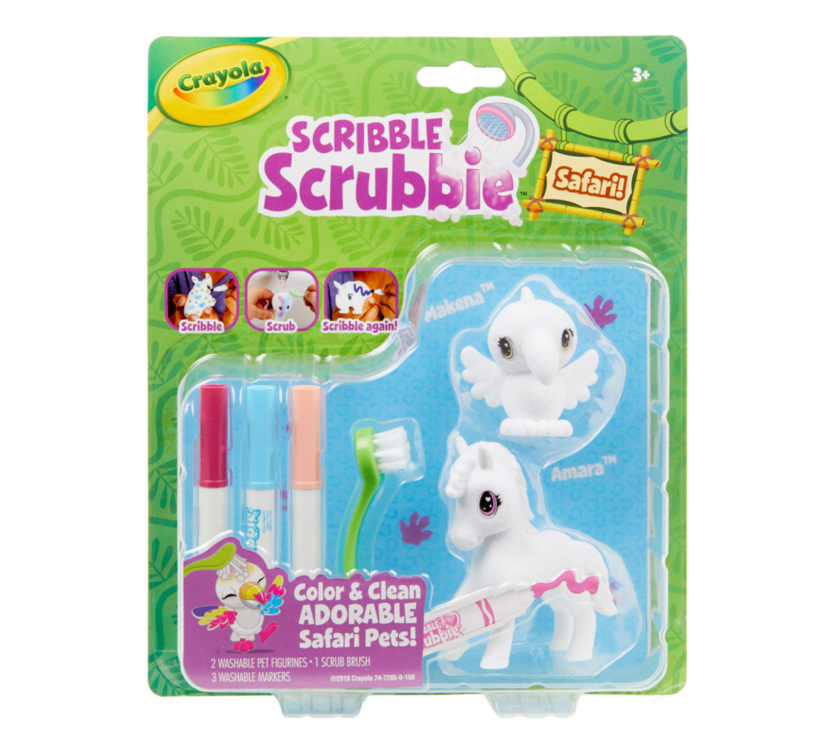 Scribble Scrubbie Safari Animals, Bird & Zebra, 2 count. front view.