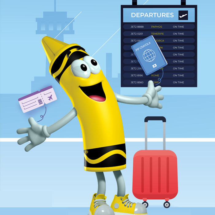 Crayon Tip at departure board in airport