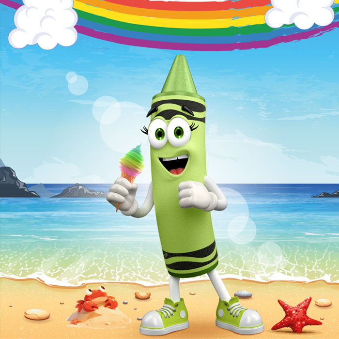 Crayola Crayon on the beach with ice cream